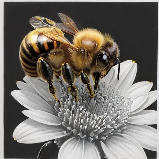 Honeybee on Flower: Detailed Pencil Drawing