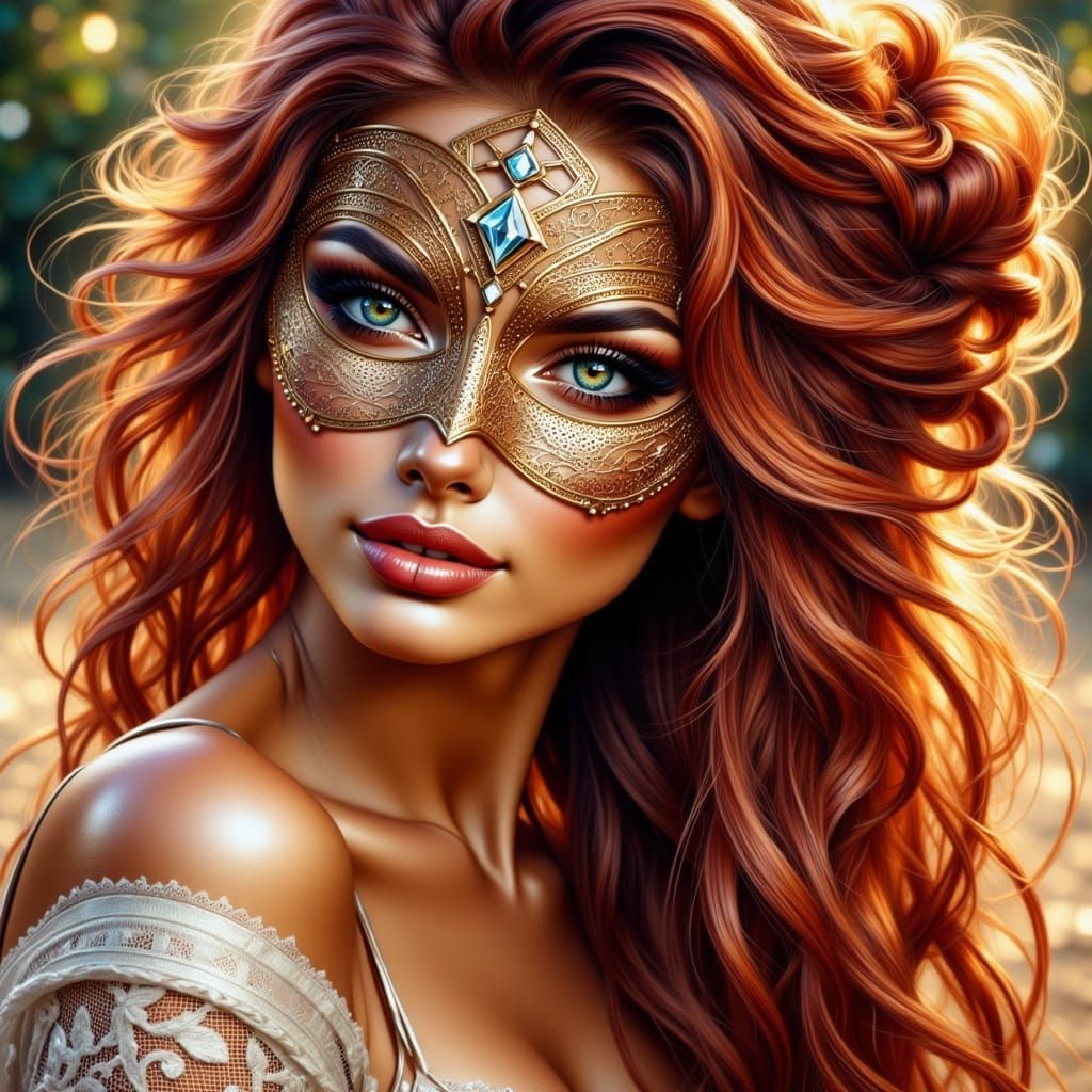 Elegant Woman with Red Hair in Art Nouveau Style