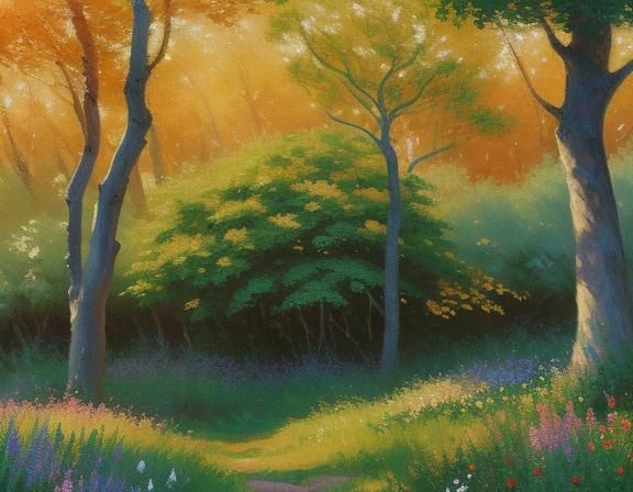 Impressionist Oil Painting of Woman in Forest