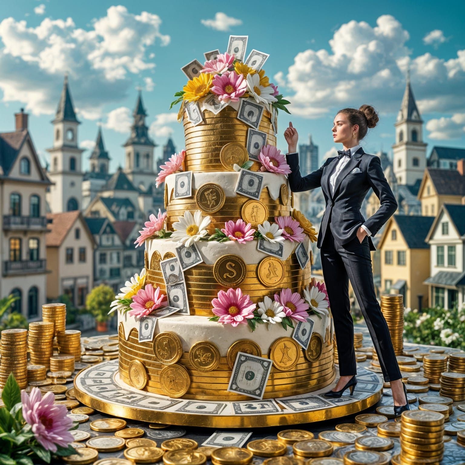 Money Cake Celebration: Fashionista in Cityscape