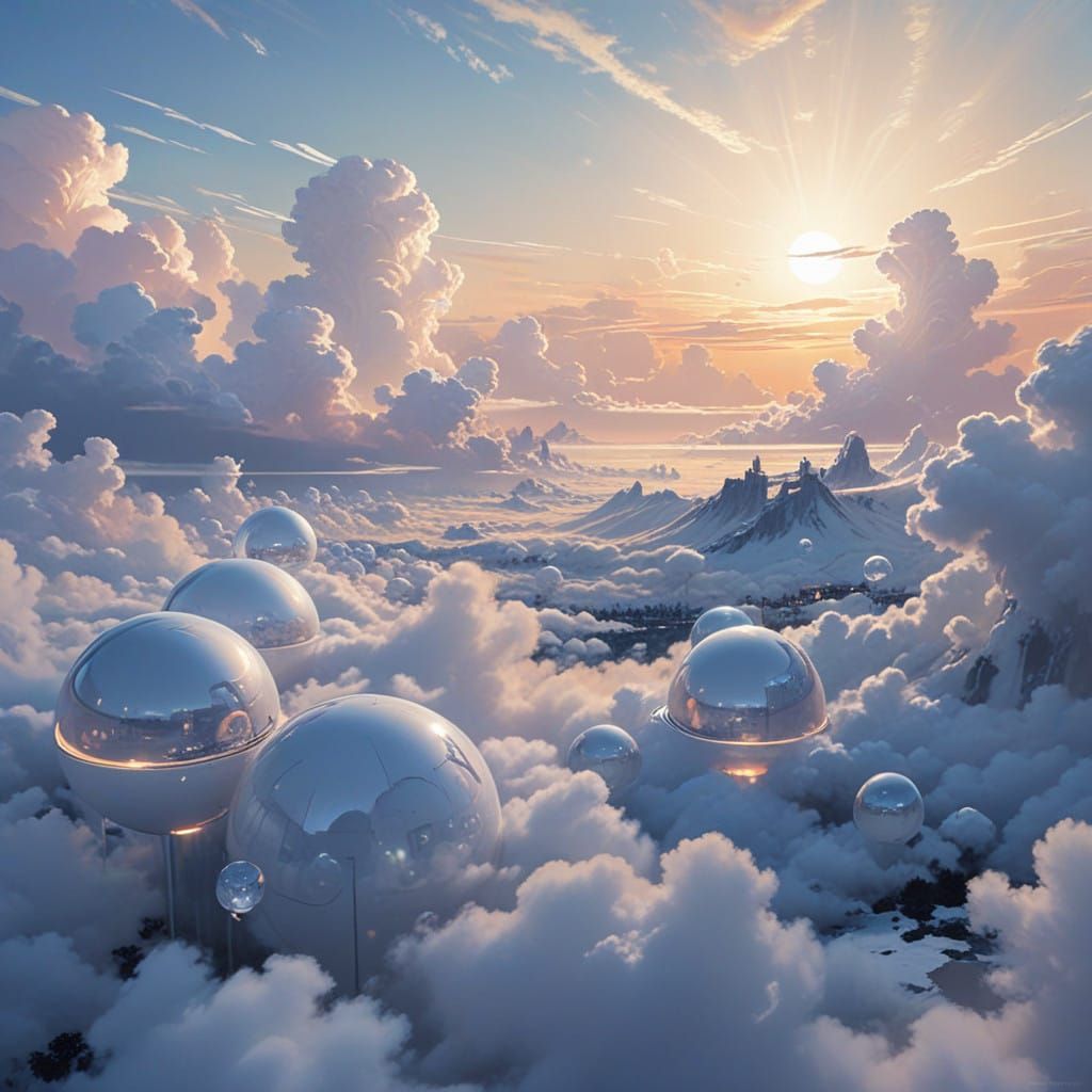 Ethereal UFOs in Clouds, Softly Glowing