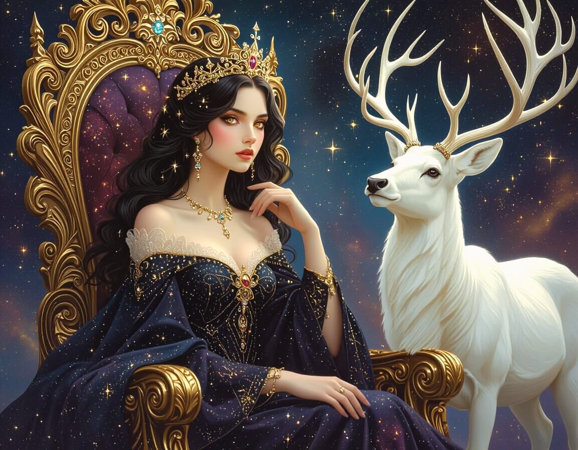 Regal Queen on Nebula Throne with Stardust Reindeer