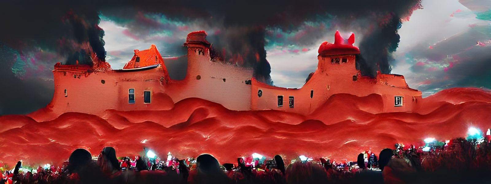 Infernal Castle Scene with Demons and Lava