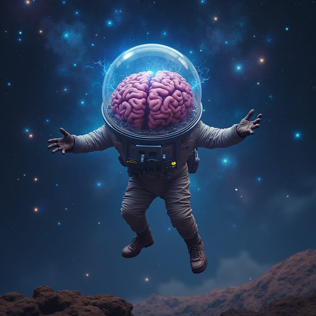 Brain in Spacesuit Amidst Starry Galaxy