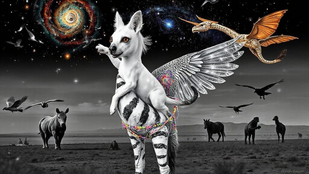 Ethereal Woman with Bird Head in Gaudí Cityscape