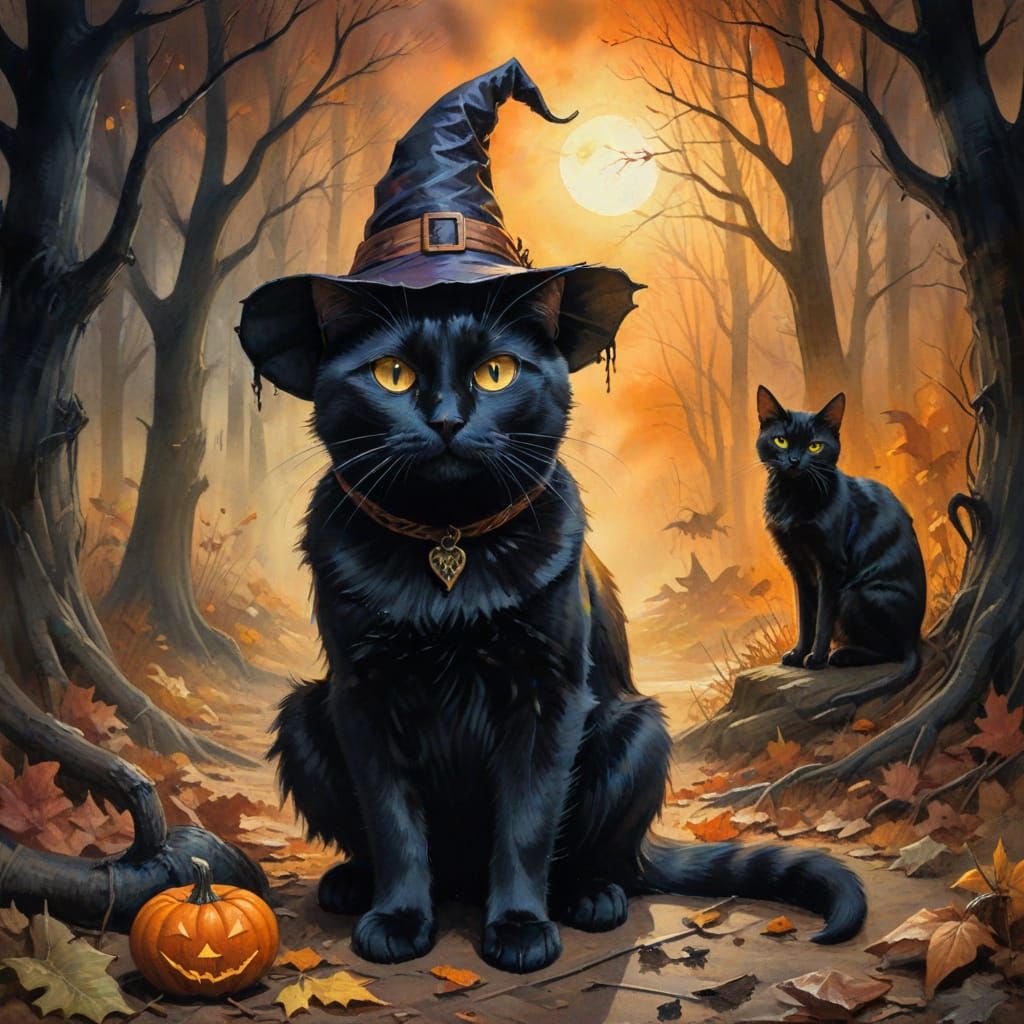 Eerie Halloween Watercolor: Cats in Costume