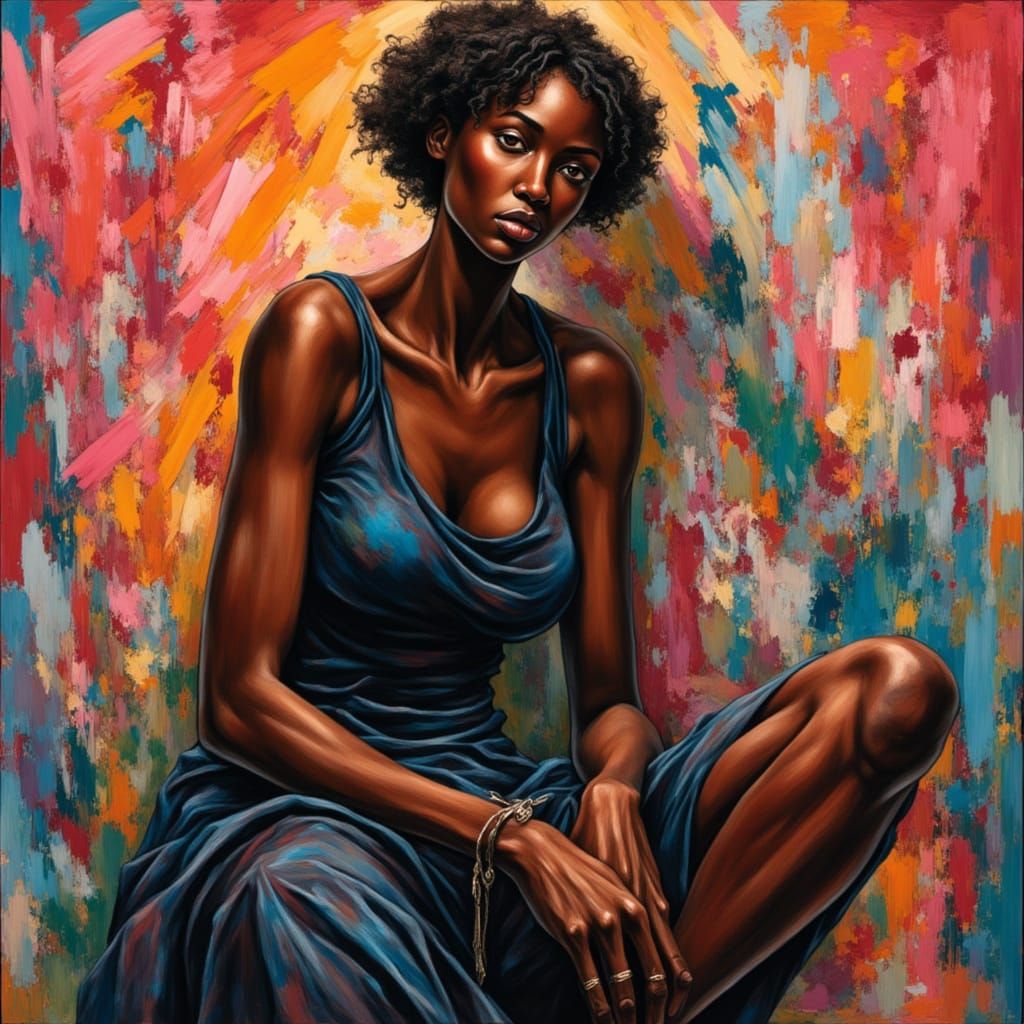 Abstract Acrylic Painting of a Black Woman