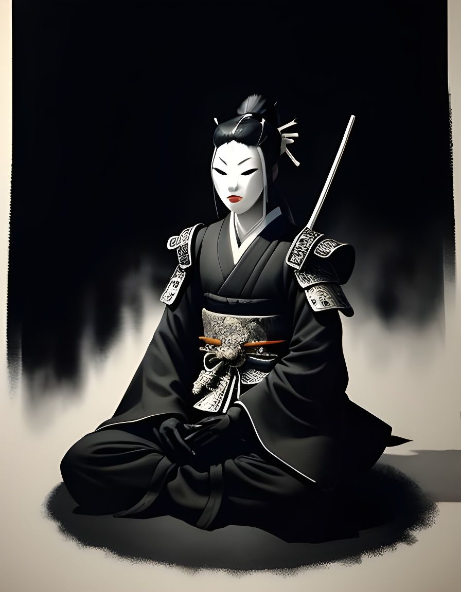 Dynamic Samurai in Surreal Retro-Futuristic Pop Art