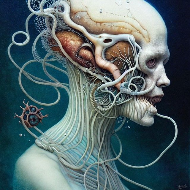 Eldritch Aquatic Nautilidae Head in Deep Colors