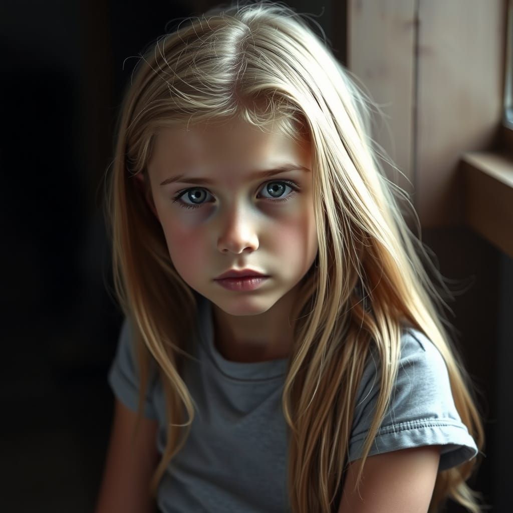 Melancholic Teen Girl in Hyper-Realistic Portrait