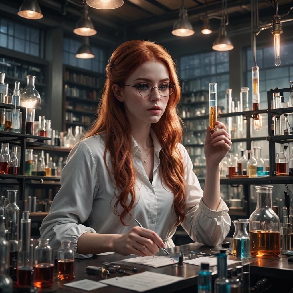 Stunning Portrait of Scientist in Lab, Art Nouveau Style