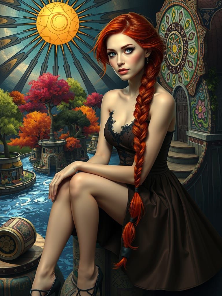 Dreamy River Scene with Abstract Architecture