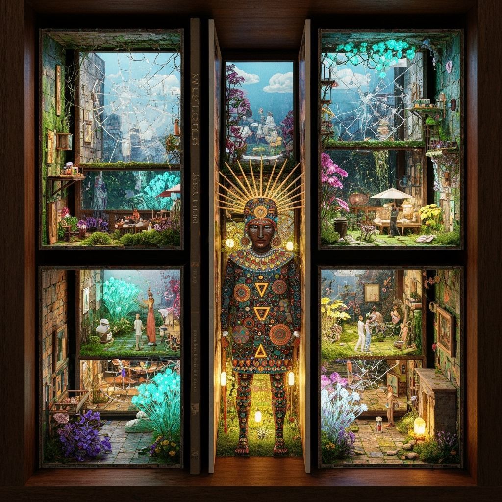 Mystical Shaman in Surreal Mirror Labyrinth