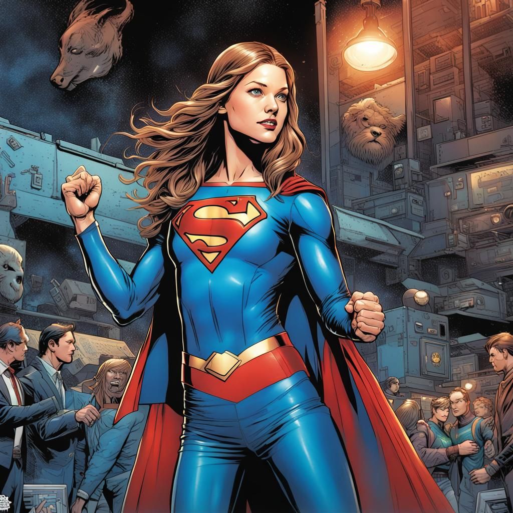 Supergirl Comic Book Art in Latex Crop Top