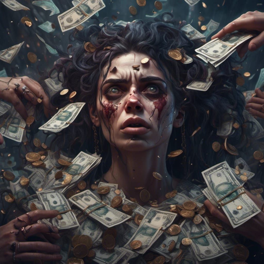 Woman with Psychosis Surrounded by Money