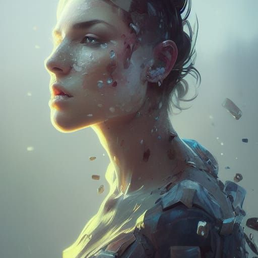 Detailed Portrait of a Person Falling Apart