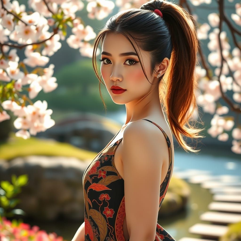 Japanese Garden Beauty in Art Nouveau Style