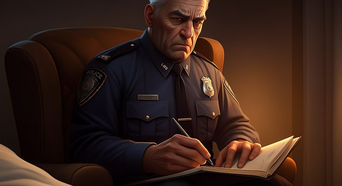 Stoic Police Officer in Formal Dress Uniform Focuses Intentl...