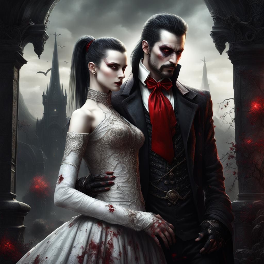 Gothic Vampire Couple in Luis Royo Style