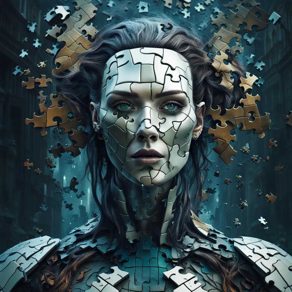 Android Puzzle Face Fades in Matte Painting