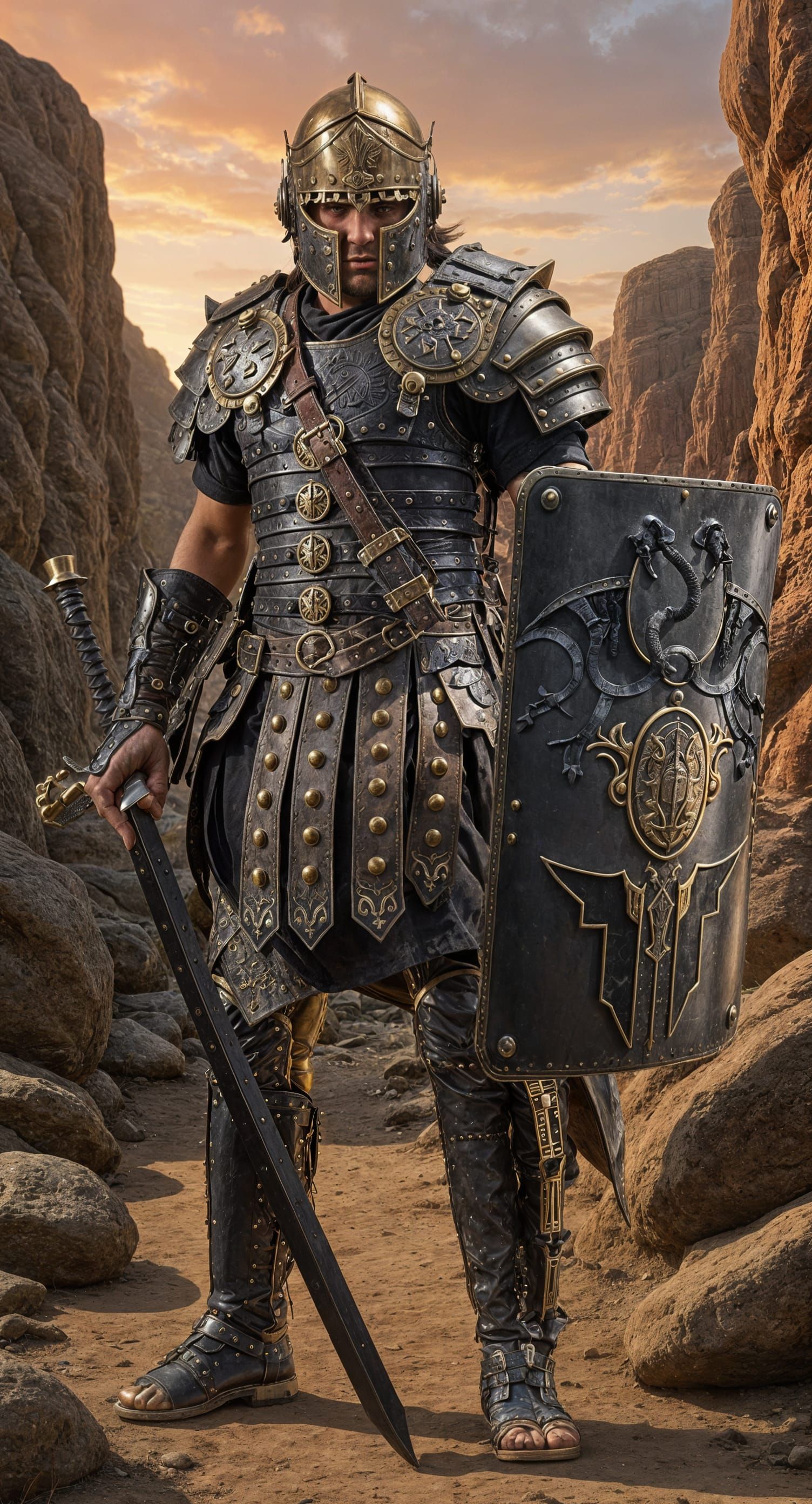 Roman Steel Warrior in Soot Blackened Armor