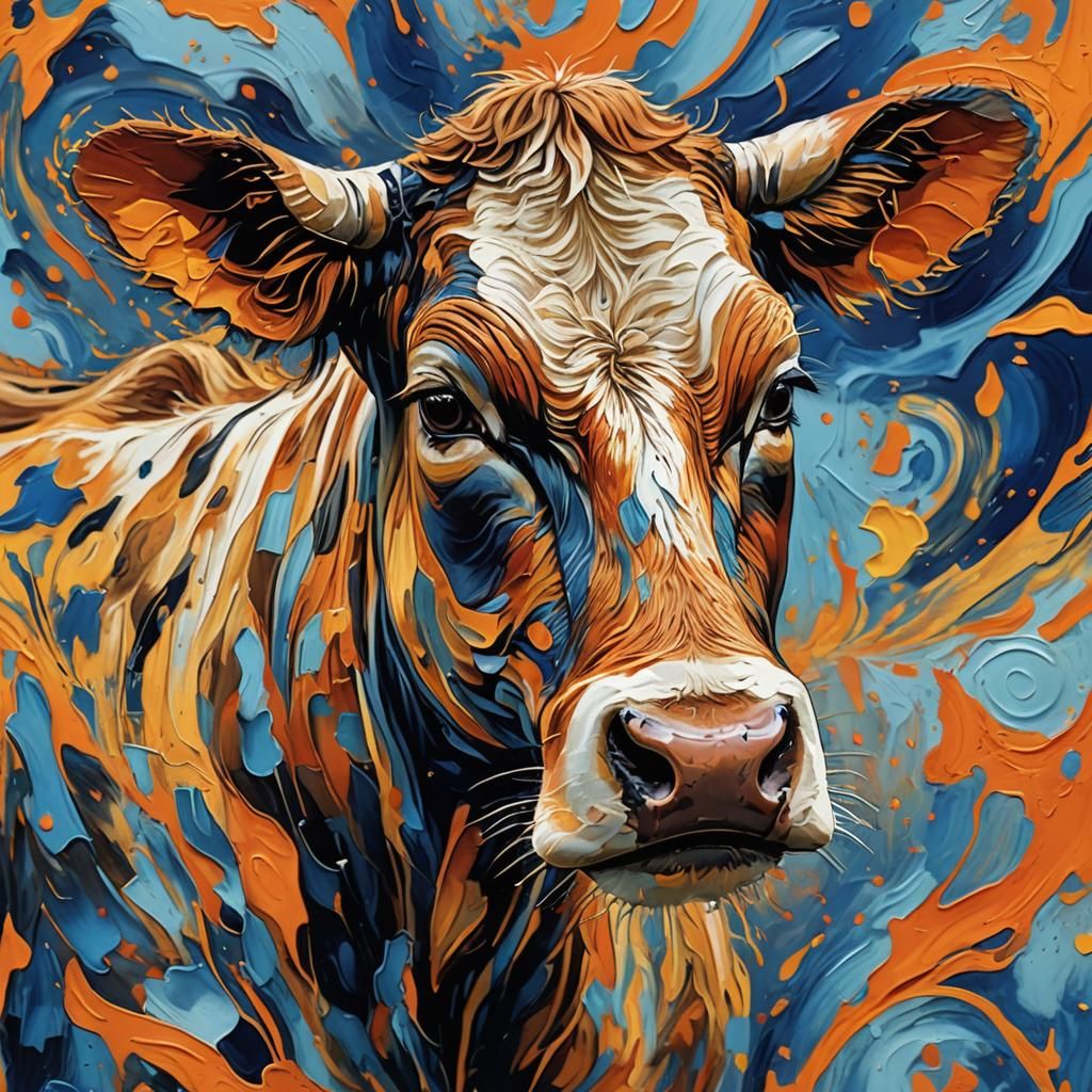 Abstract Expressionist Cow with Intricate Fur Patterns