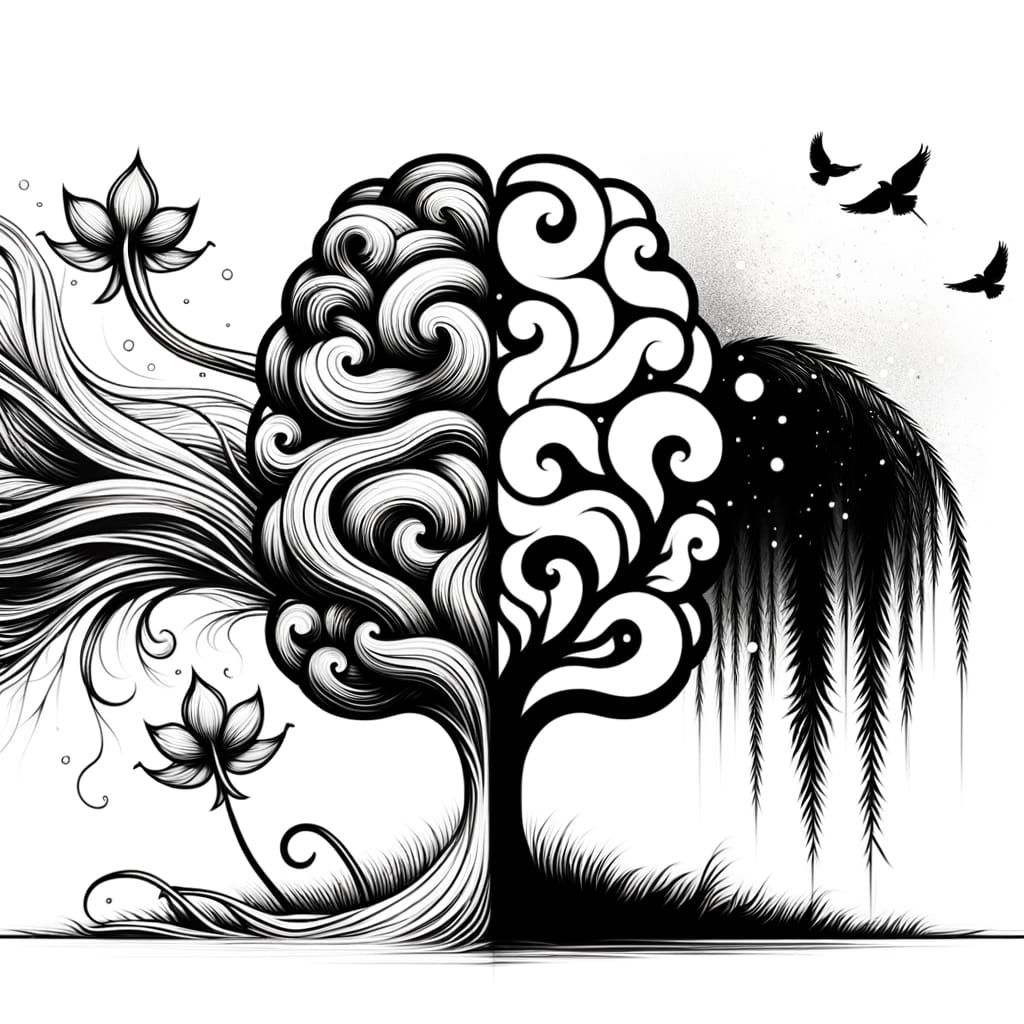 Fleur-de-Lis Inspired Brain Caricature and Willow Tree