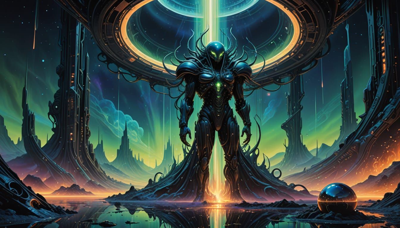 Ethereal Light Being in a Transcendent Nebula