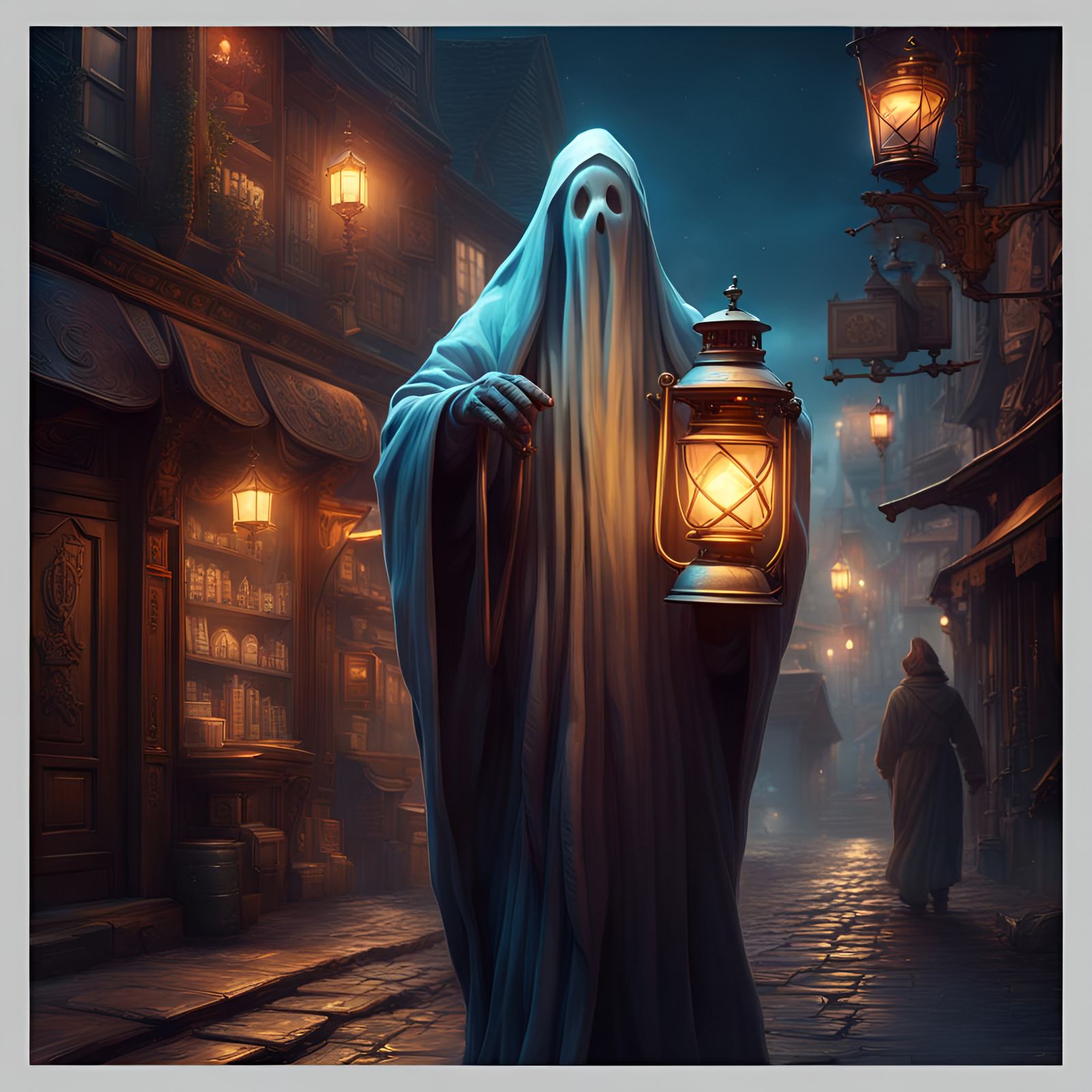 Ghost with Lantern Tarot Card Illustration
