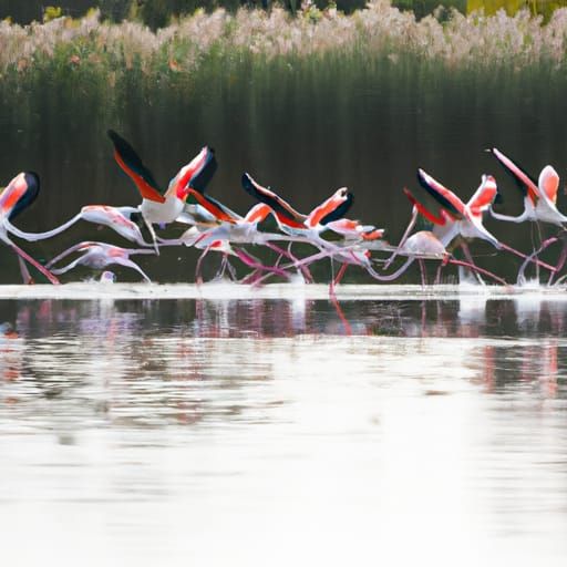 Pink Flamingos Take Flight Over Camargue Lake