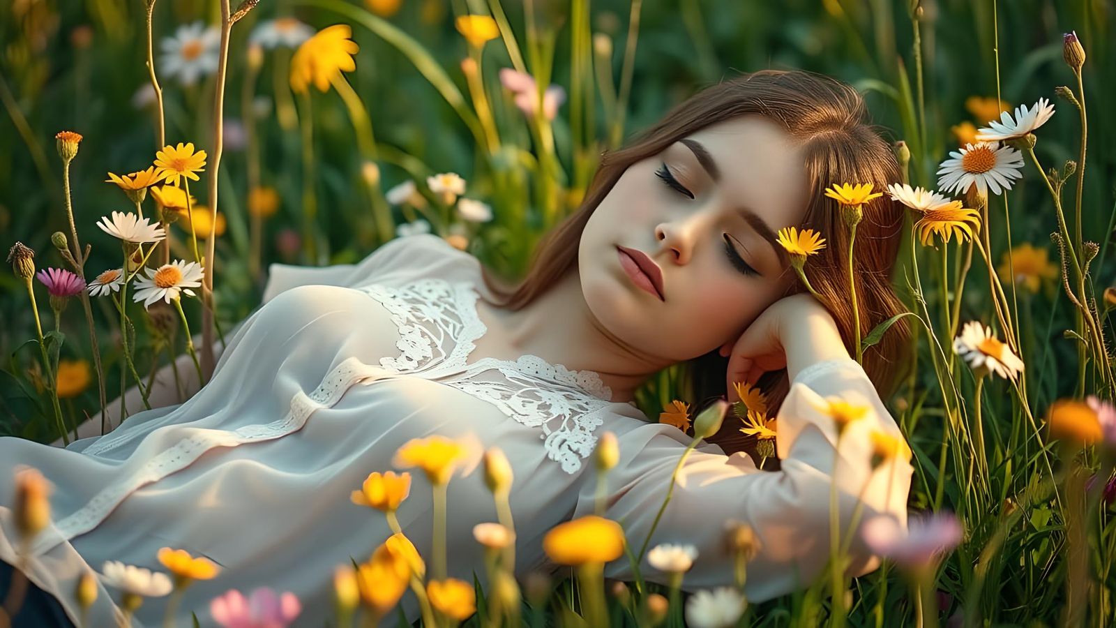 Sleeping Woman in Summer Meadow: Professional Photography