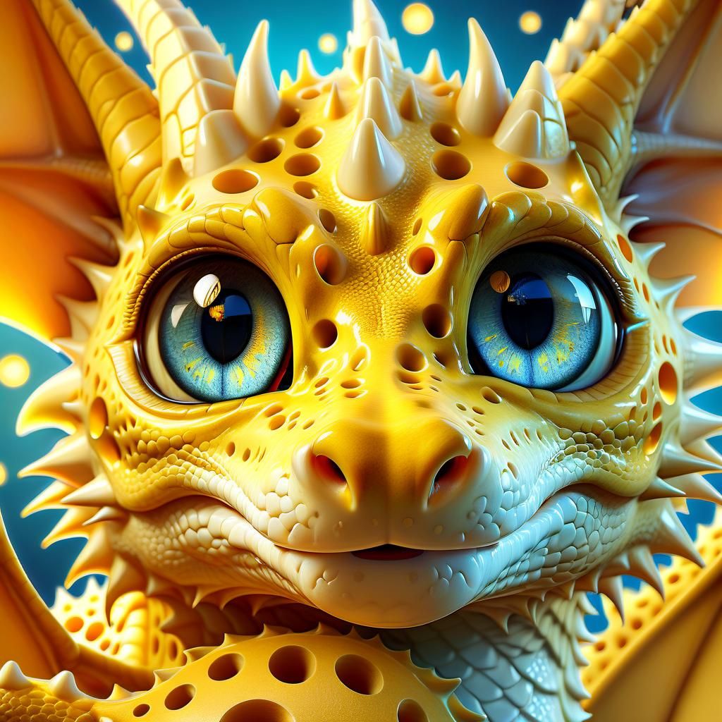 Adorable Swiss Cheese Dragon in Anime Style