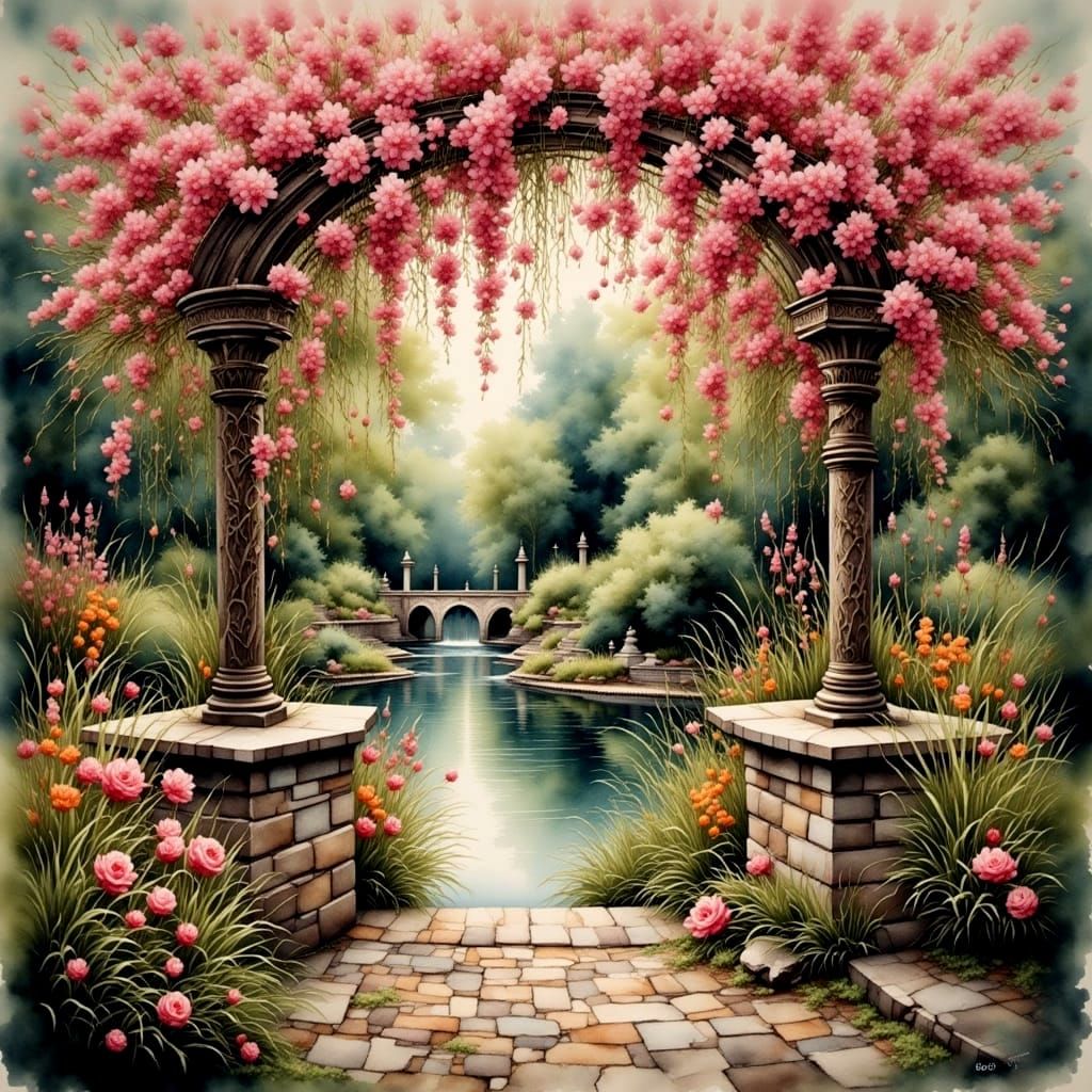 Charming Wishing Well in Antique Watercolor Style