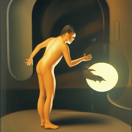 Sci-Fi Astronaut Reflects on the Moon, Old Masters Style