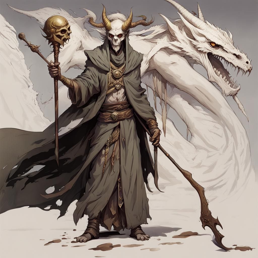 Undead Dragon Priest with Mask and Staff