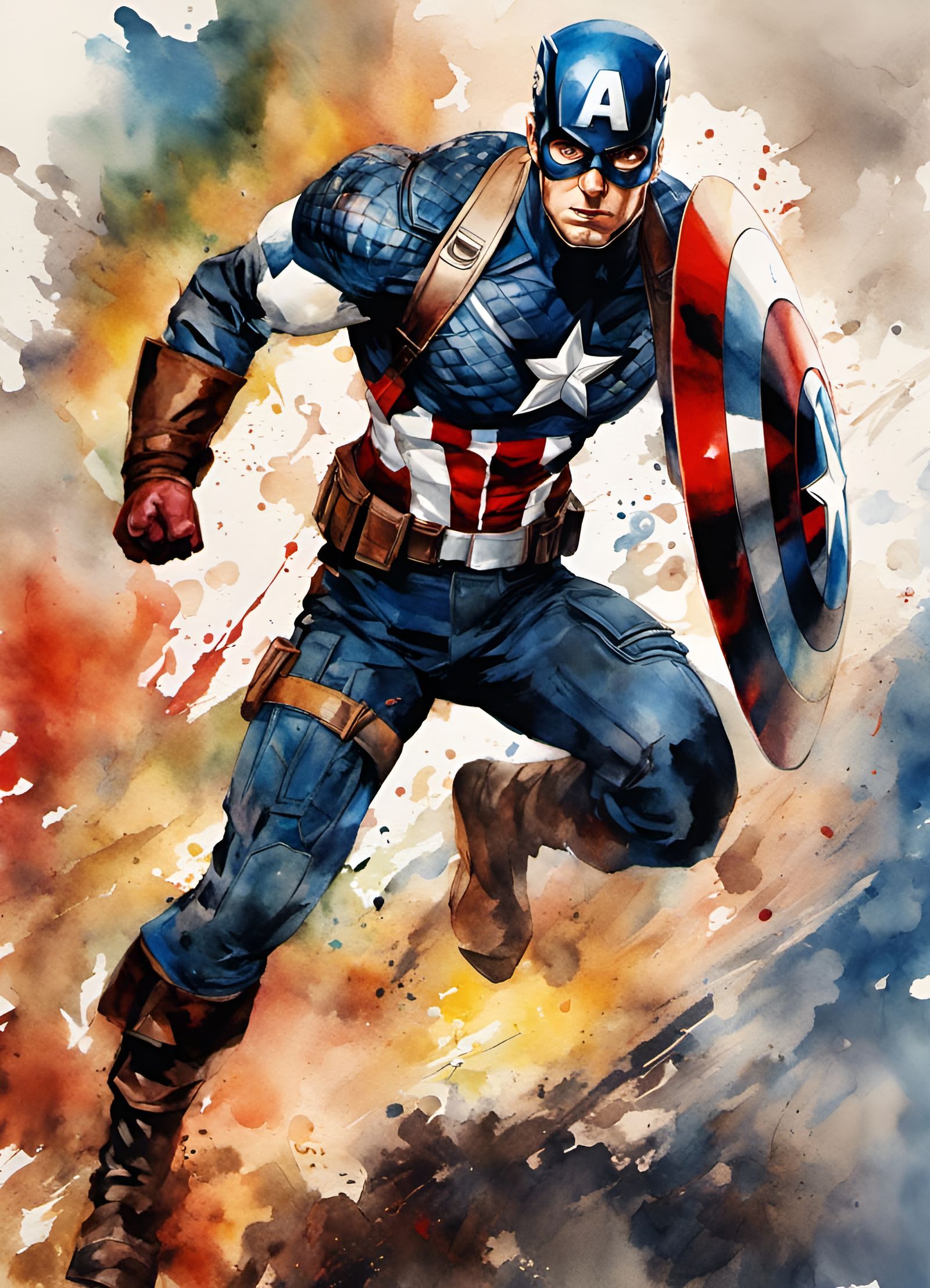 Heroic Captain America Watercolor Portrait