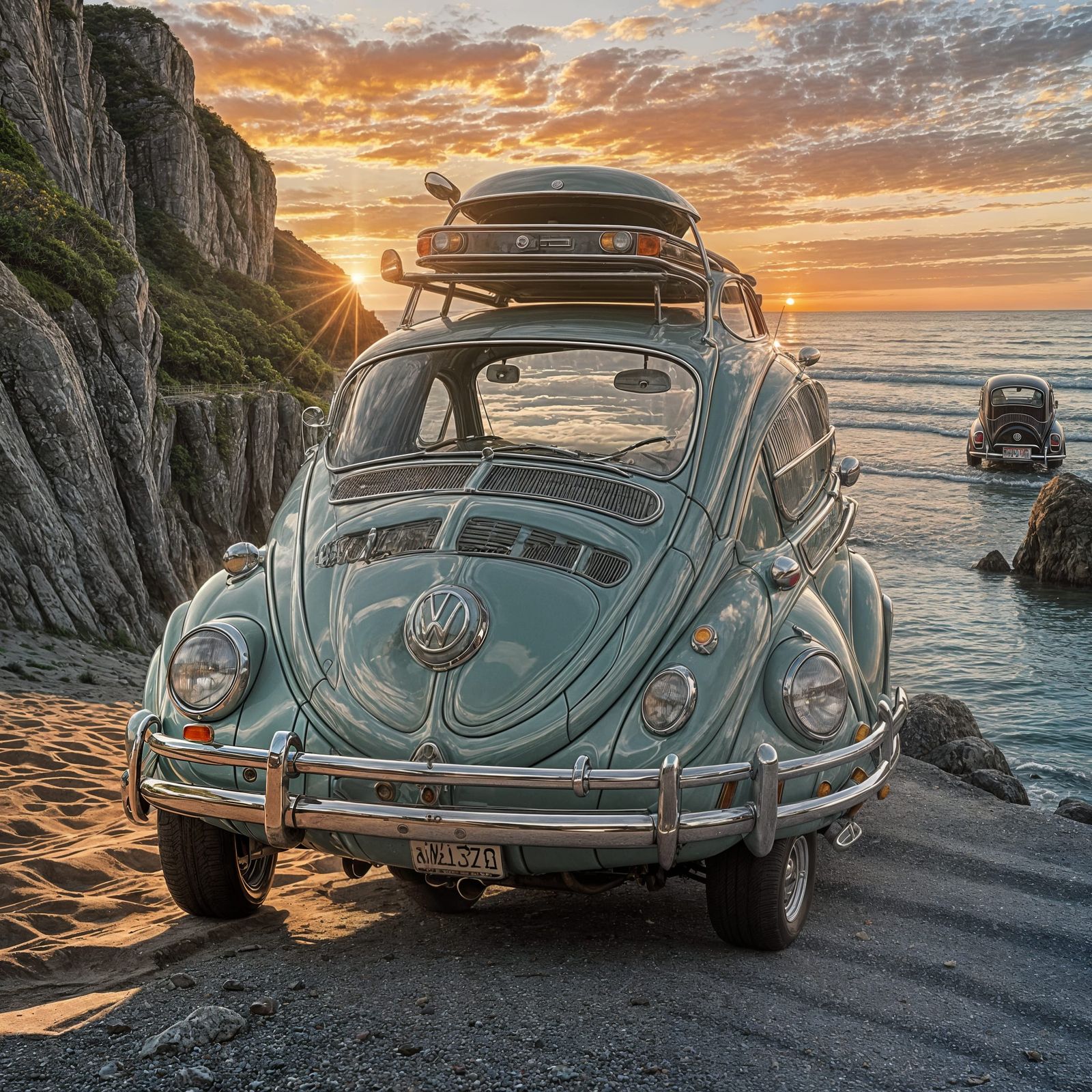 Vintage Volkswagen Super Beetle at Sunset