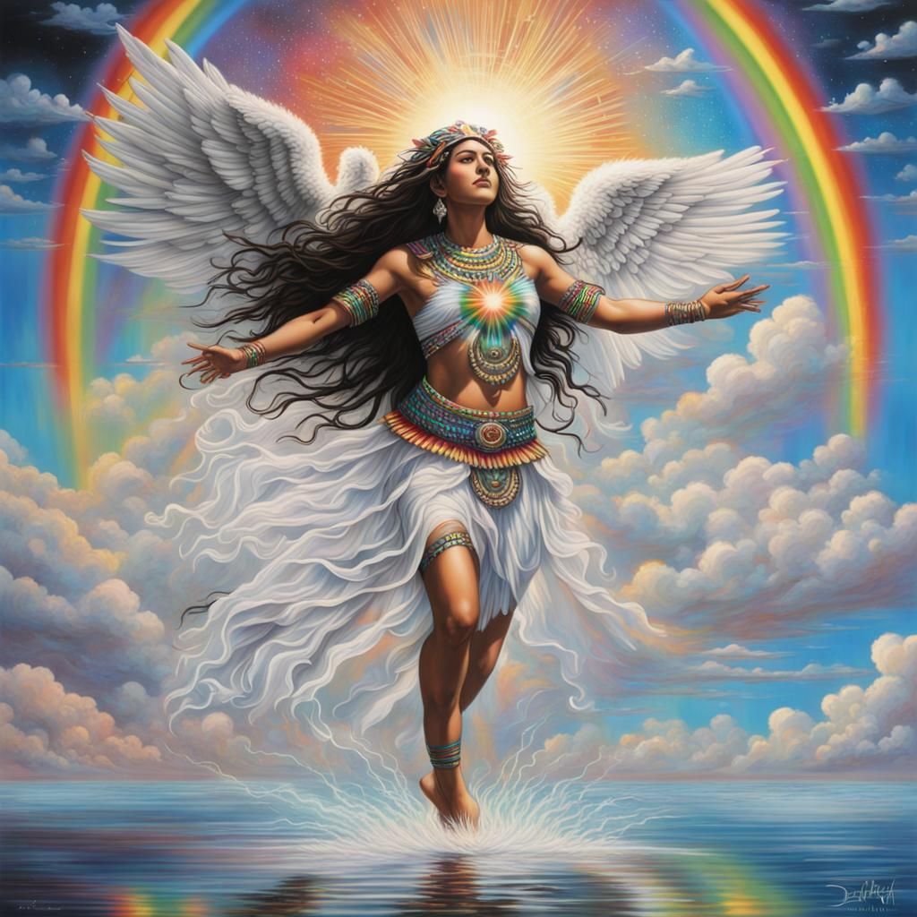 Figure Dancing in Water with Lightning, Futuristic Art