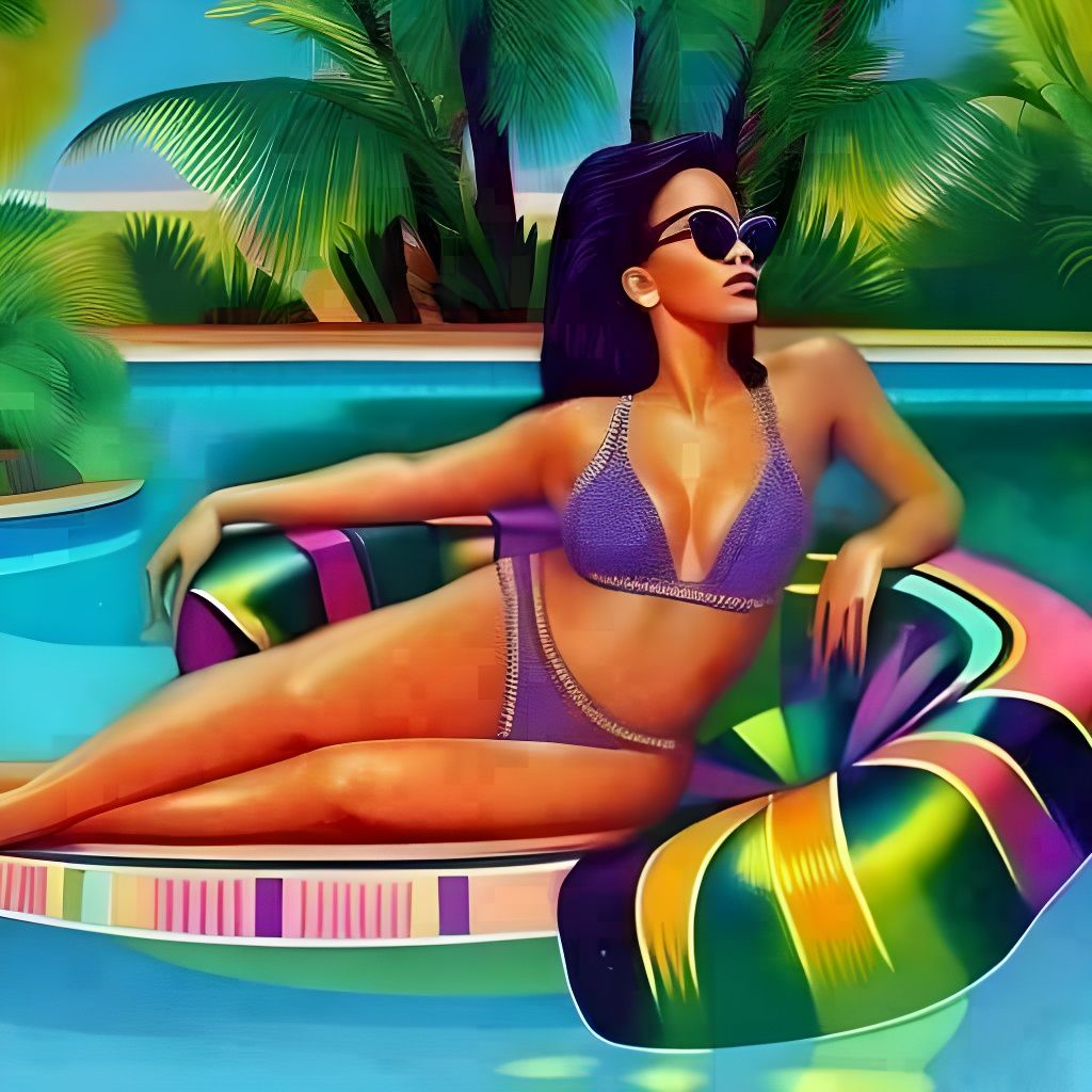 Woman Lounging Poolside in Candy Art Style