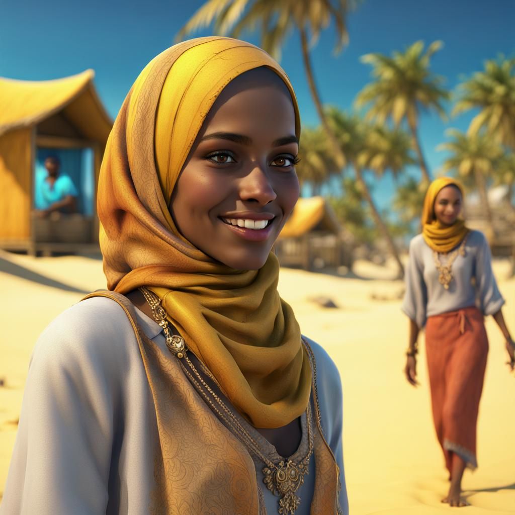 Lamu Girl in Coastal Attire on Sandy Beach
