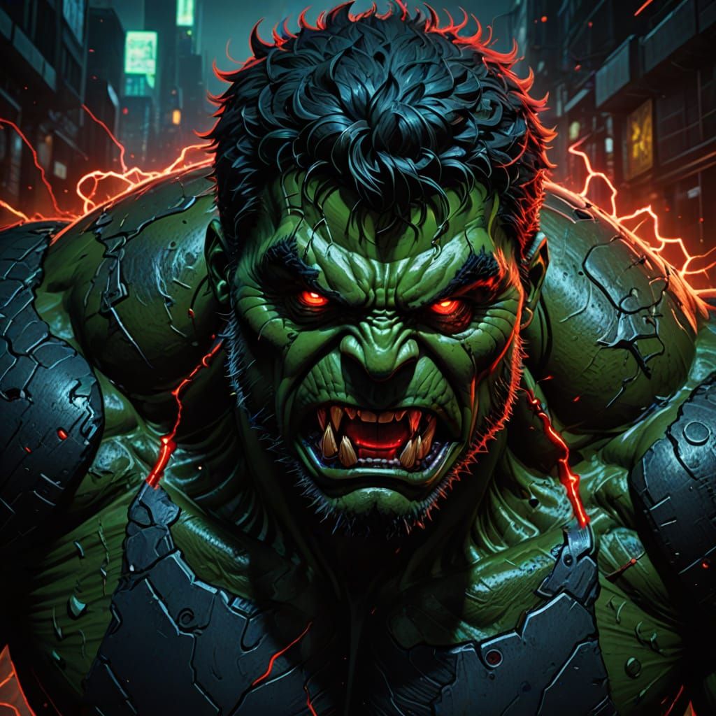Hulk Werewolf with Laser Eyes in Sci-Fi Style