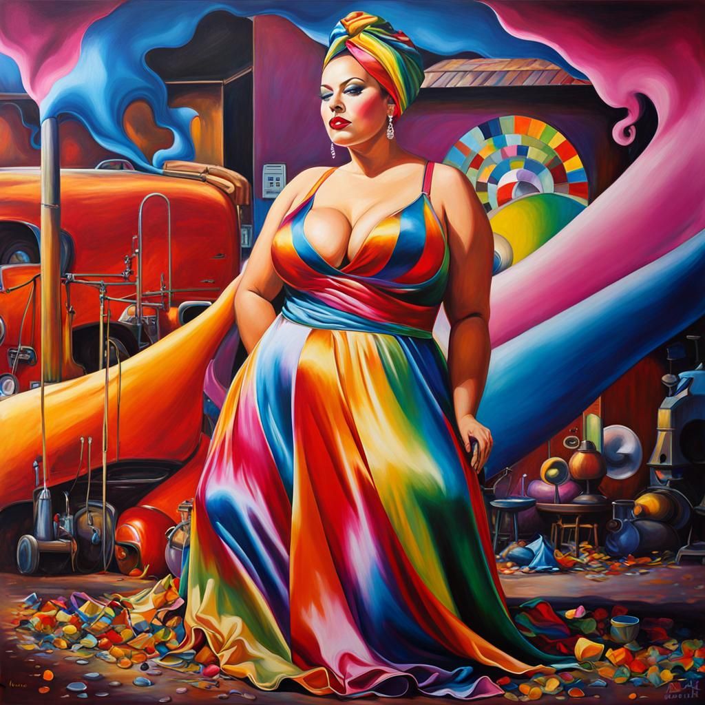Rainbow Satin Figure in Abstract Oil Painting Style