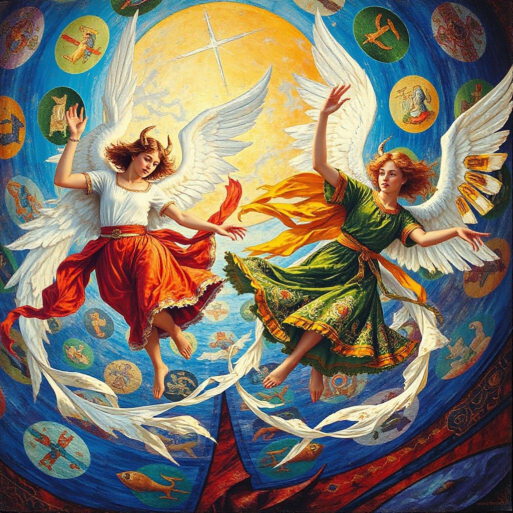 Angels and Devils in a Kaleidoscopic Dance, Impressionist St...
