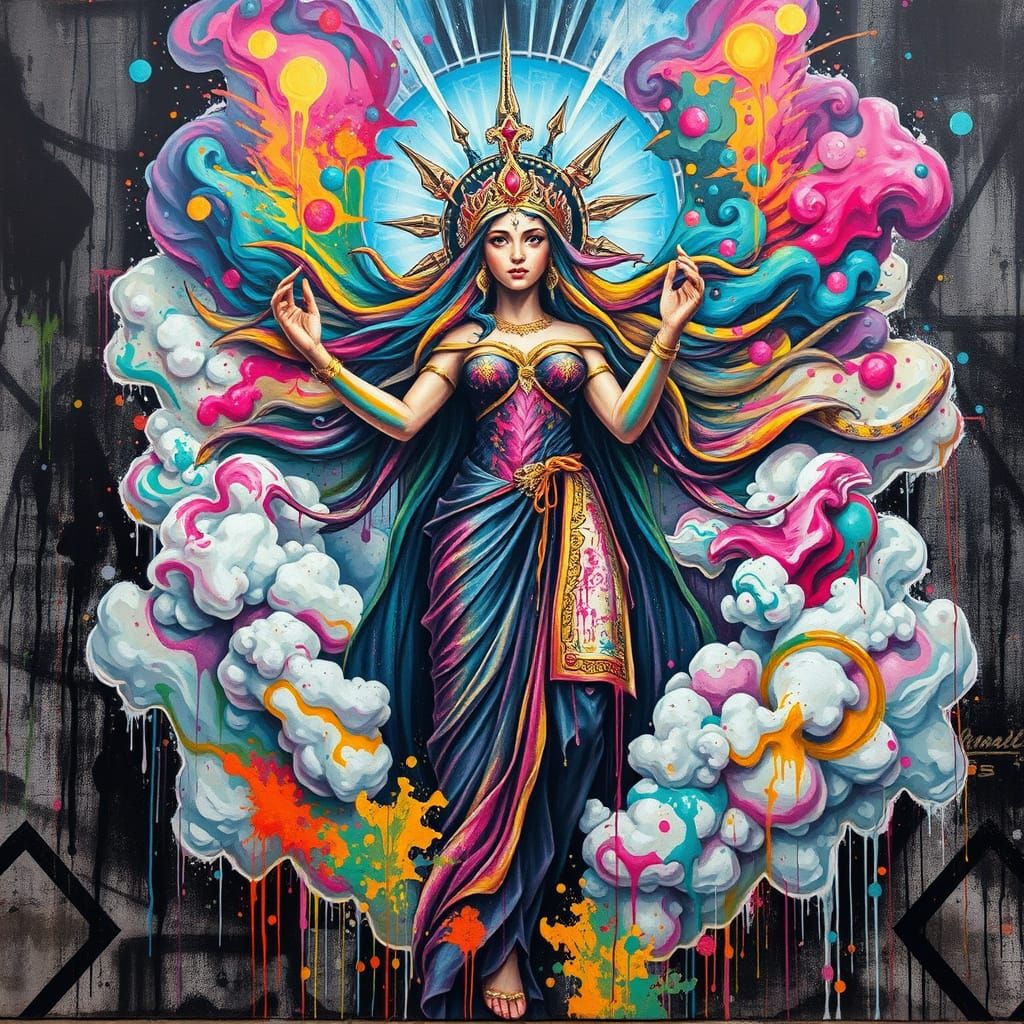 Goddess of Urban Creation in Vibrant Street Art Style