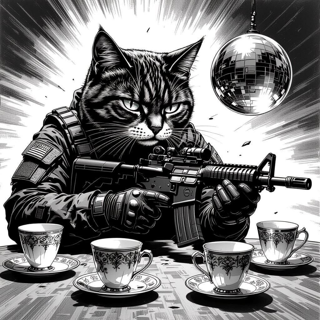 Anthropomorphic Cat Operative in Tactical Gear on Banknote