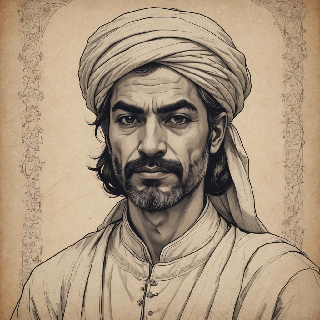 Minimalist Line Art: Persian Innkeeper Portrait