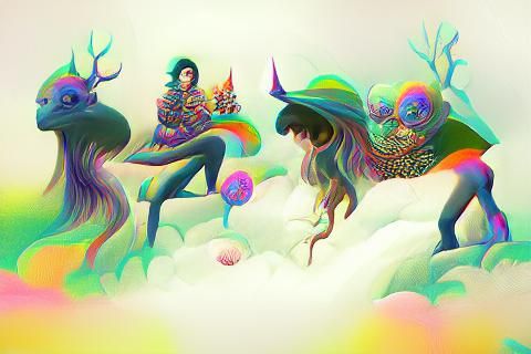 Psychedelic Fantasy Illustration: A Vibrant Dreamscape