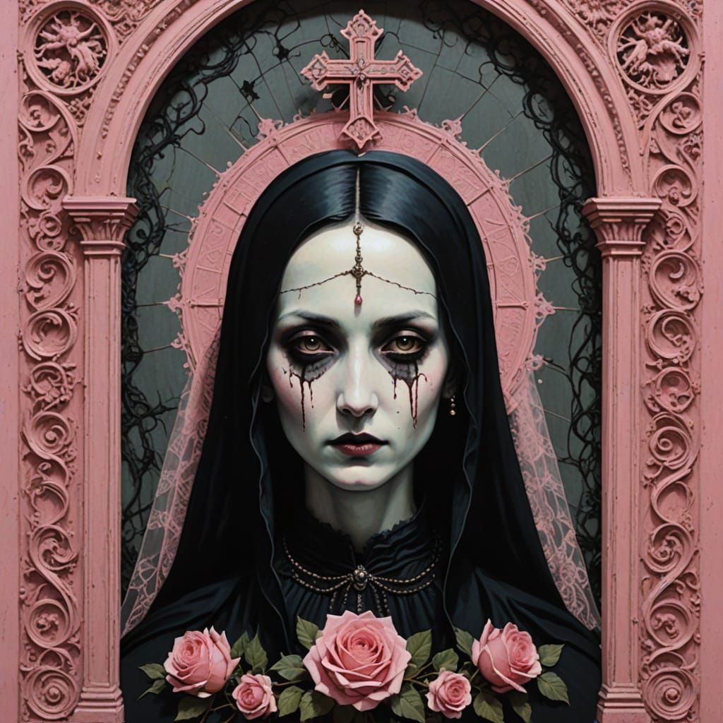 Gothic Woman in a Luminous Mixed Media Collage