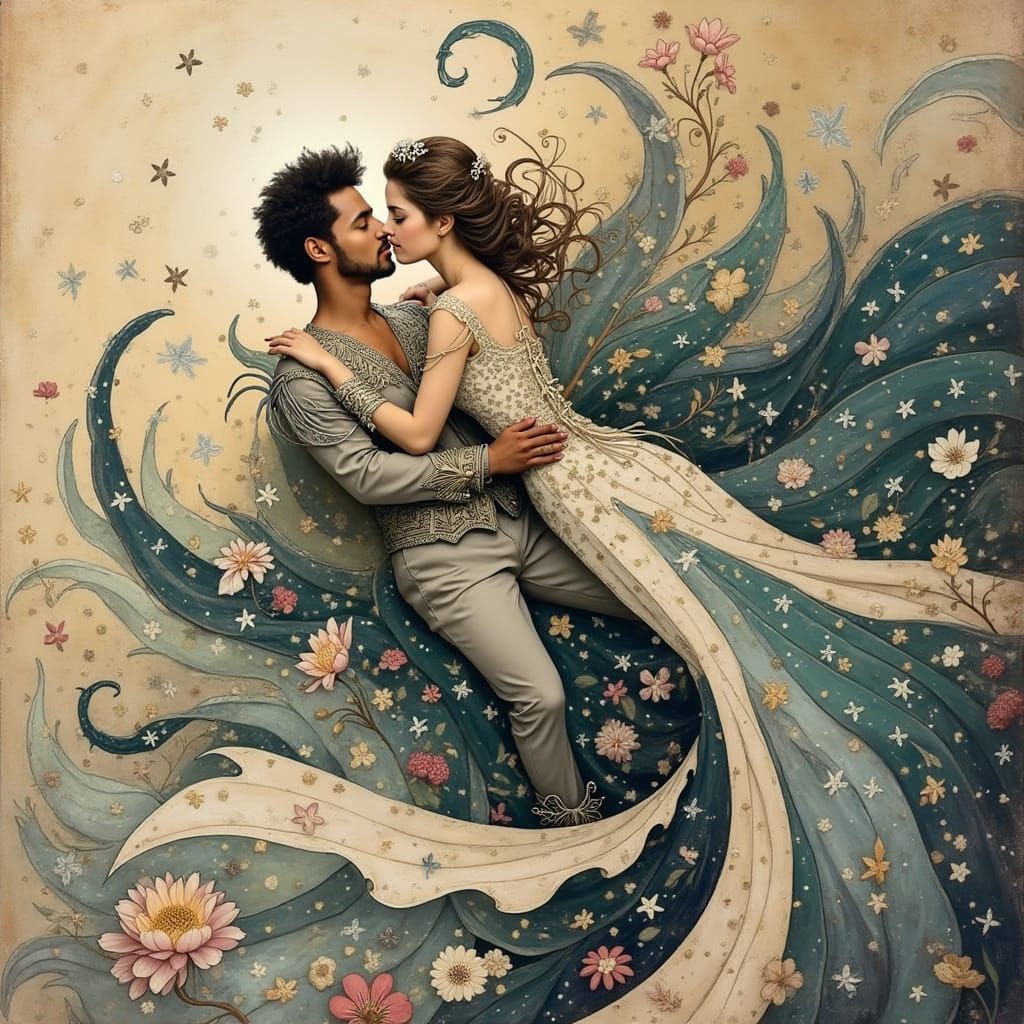 Renaissance Lovers in a Celestial Dreamscape