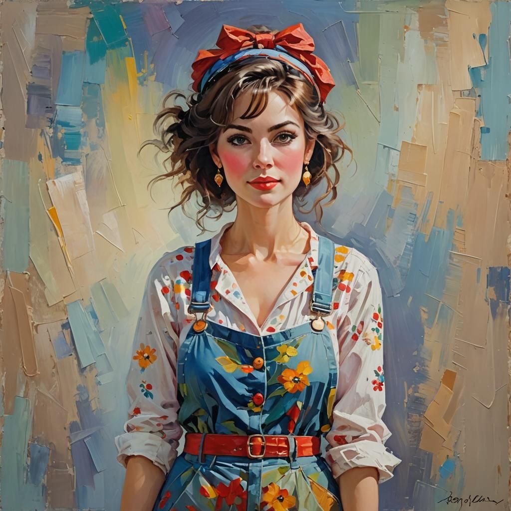 Portrait of Confident Woman in Neo-Impressionist Style